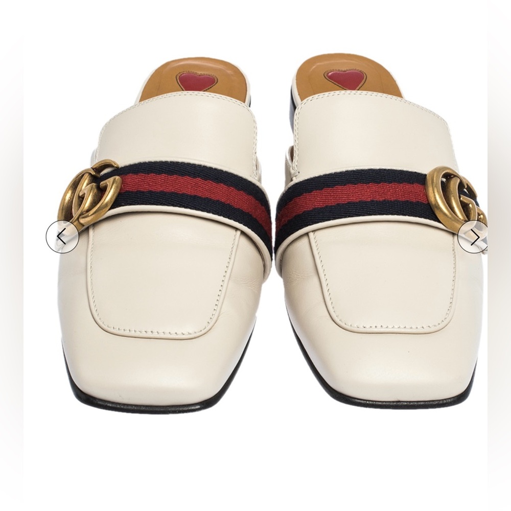 Gucci Off-white Leather Peyton GG Mules - Picture 2 of 6